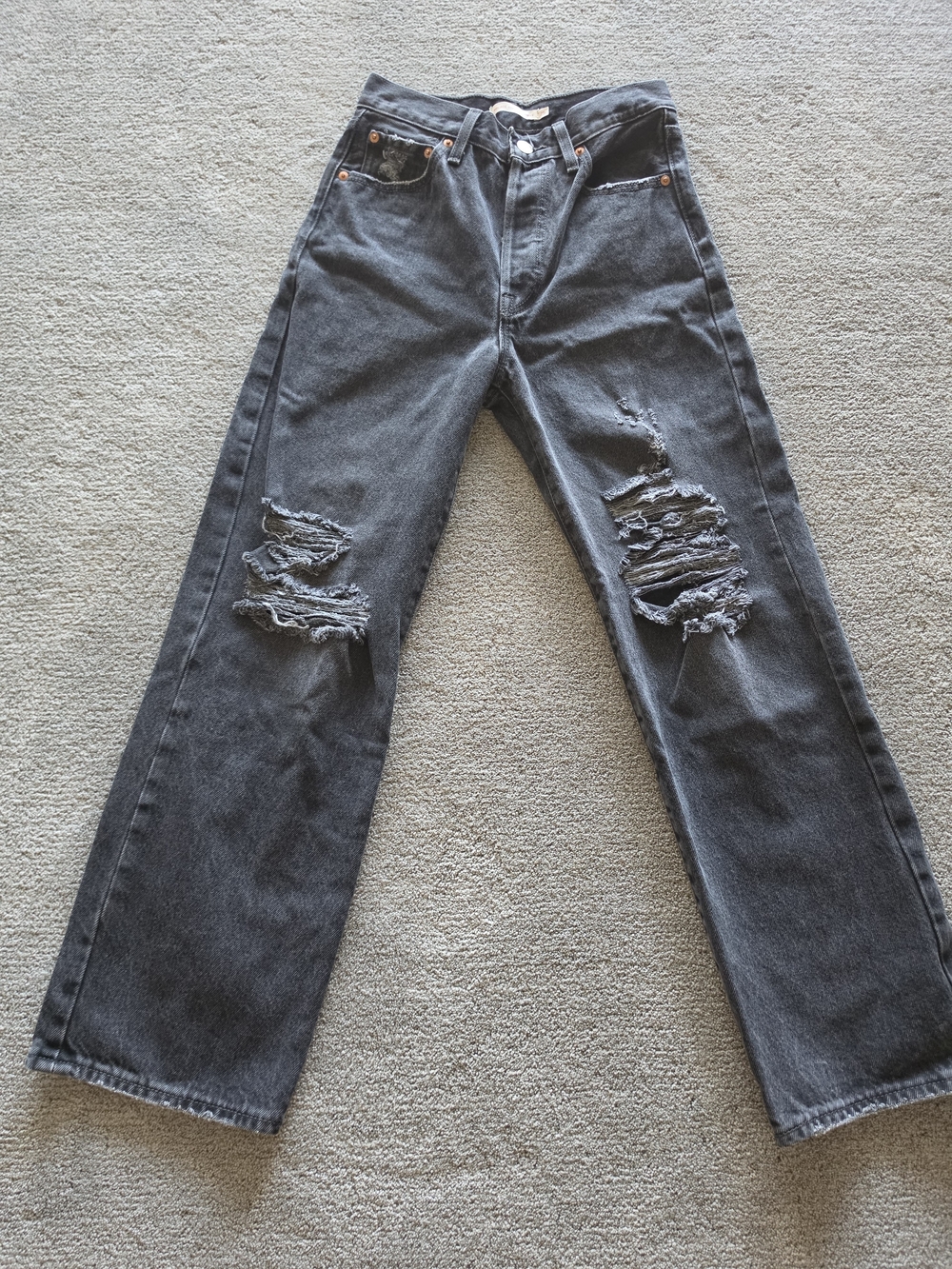 Levi's High-Rise Distressed Straight Jeans - Washed Black